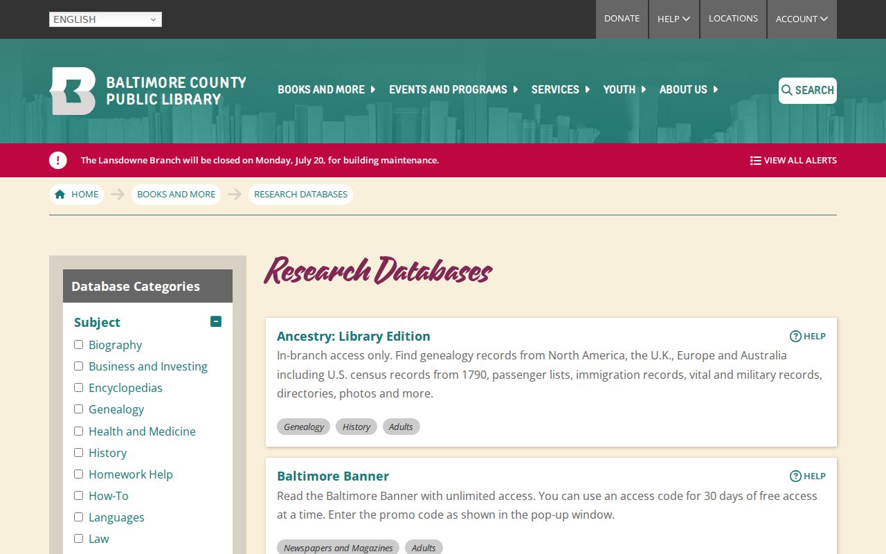 Dundalk people directories in Baltimore County Public Library databases