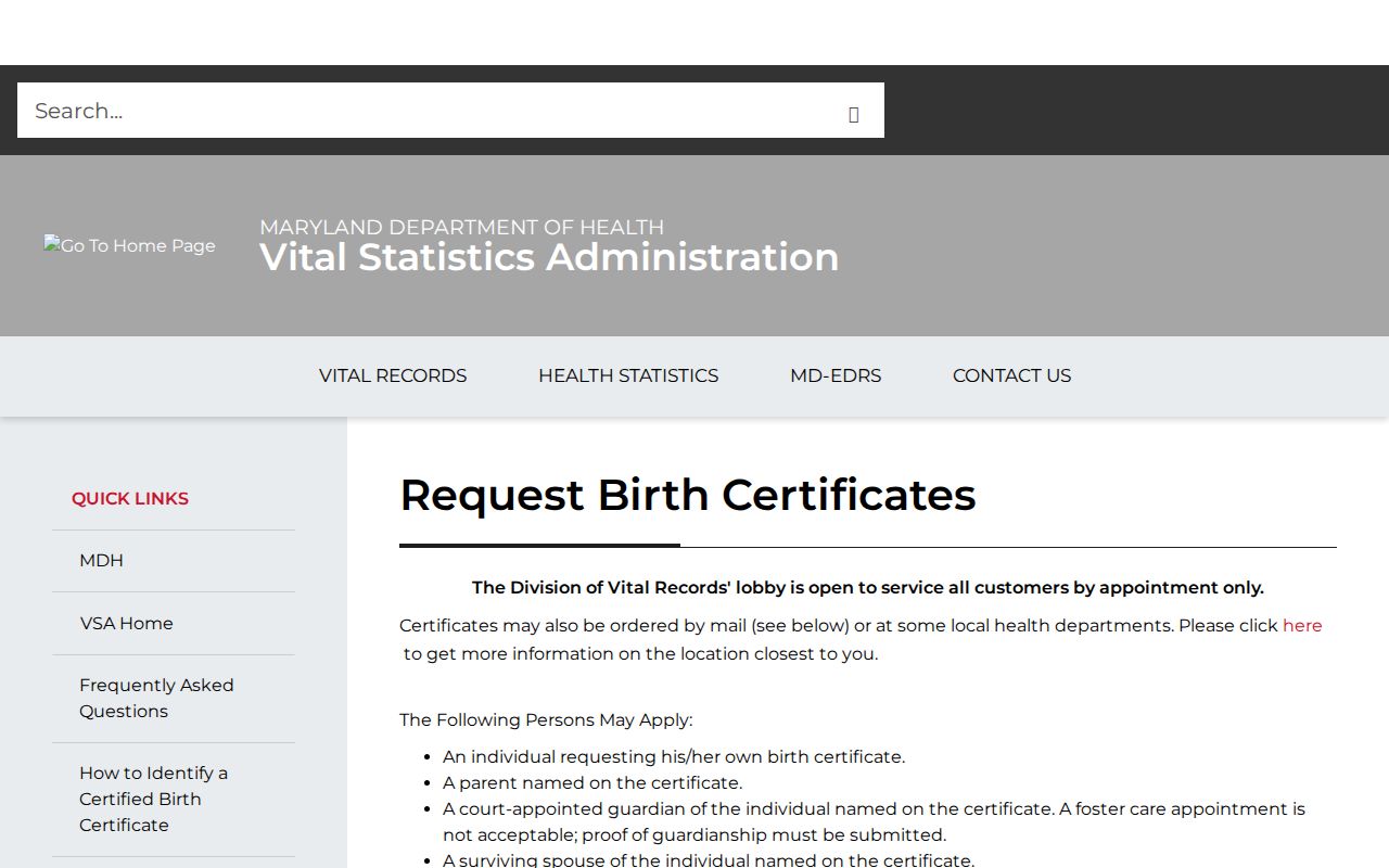 Dundalk public records birth certificate access in Maryland