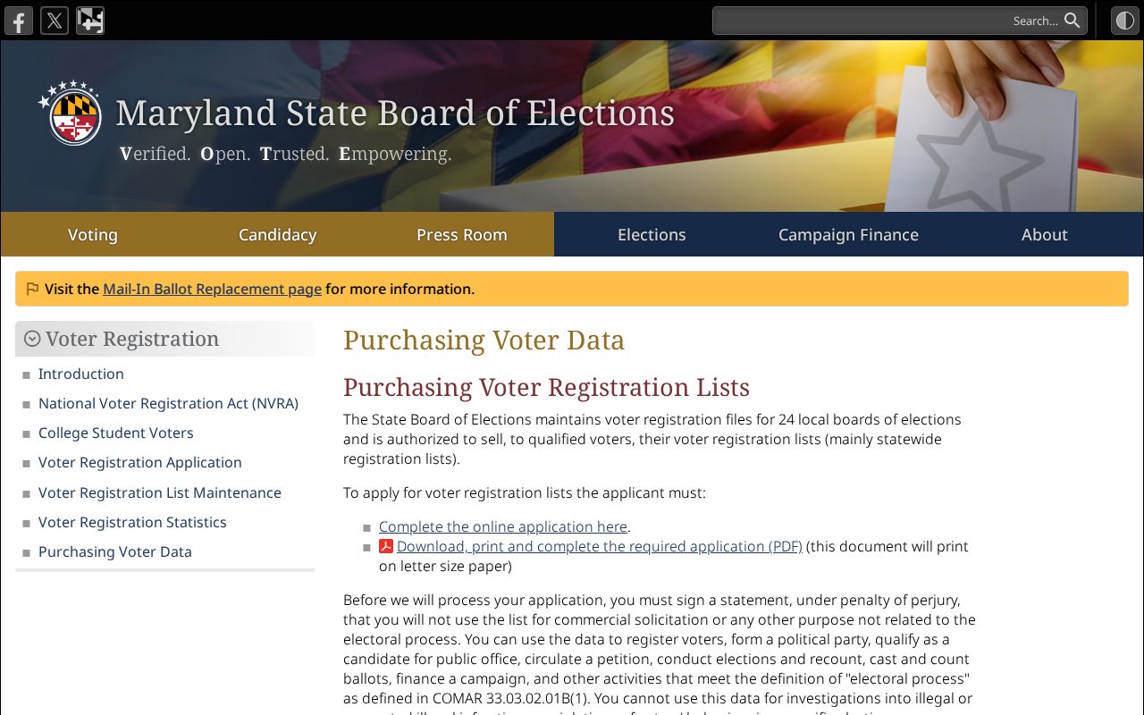 Dundalk voter registration records data request options